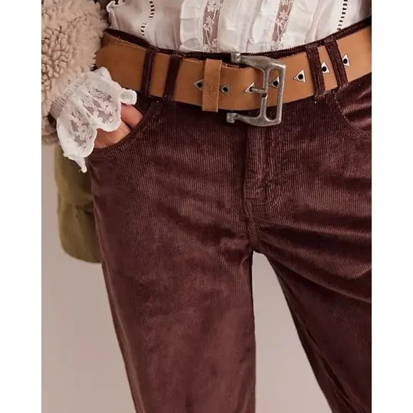 NWT Free People We the Free Risk Taker High Rise Straight Corduroy Brown Pants - Picture 4 of 9